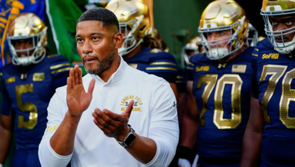 Notre Dame football’s Marcus Freeman on painted hairline: 'If rain's in the forecast, put a hat on'