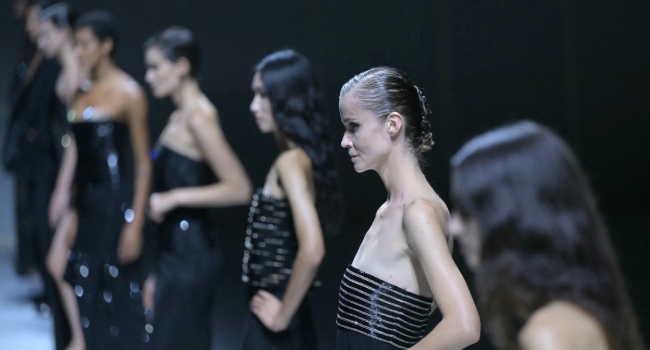 Armani Honours Founder With Crystal Sparkle, Bold Necklines At Milan Fashion Week