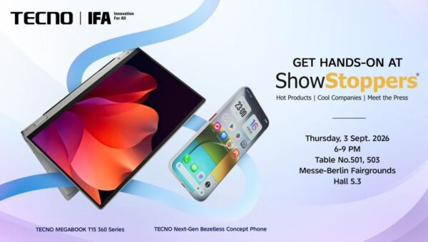TECNO to showcase Next-Gen Bezelless Concept Phone, Convertible MEGABOOK T15 360 Pro at IFA ShowStoppers 2026