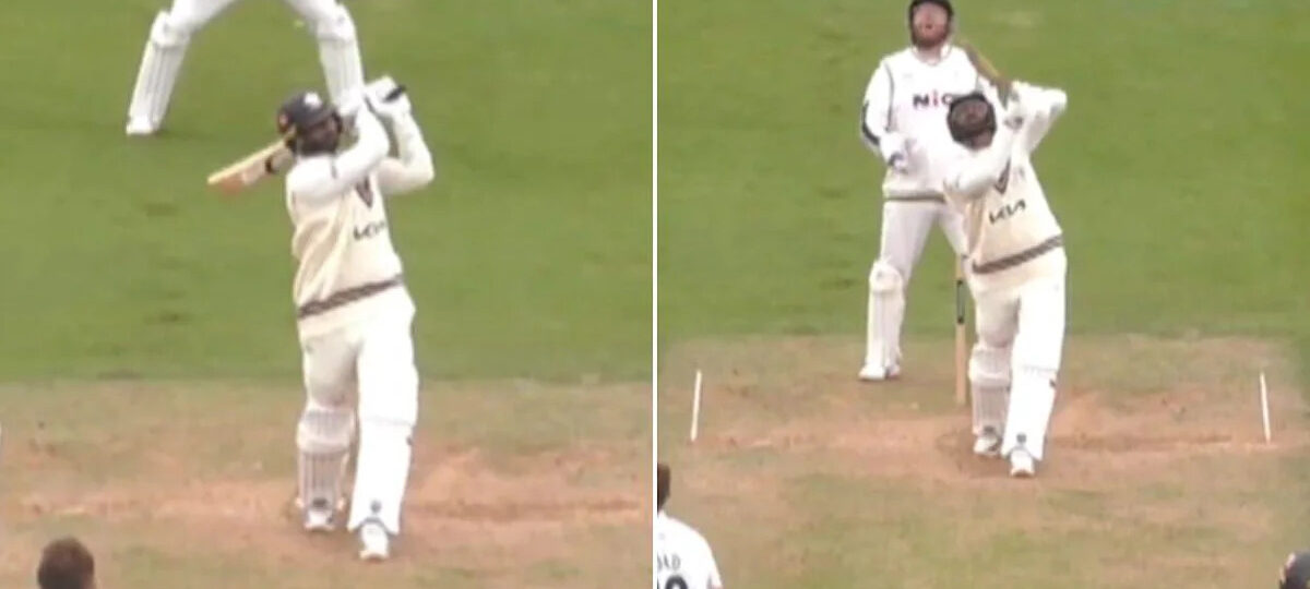 Eight runs needed, two wickets left: Auqib Nabi hits six before getting out next ball as Surrey pull off one-wicket win in County thriller