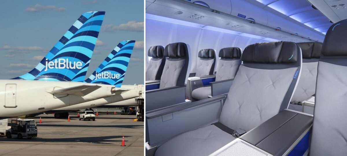 JetBlue unveiled its new domestic first-class seat with more space, Bluetooth, and customizable cocktails. Take a look.