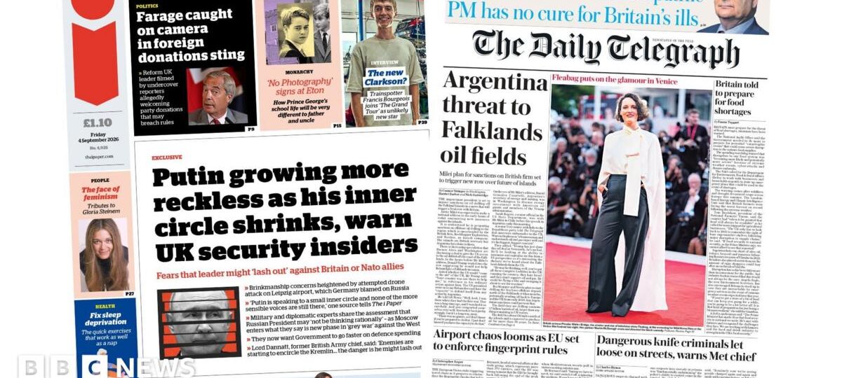 The Papers: 'Foreign donations sting' and 'Argentina threat to Falklands'