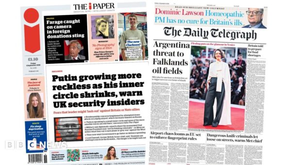 The Papers: 'Foreign donations sting' and 'Argentina threat to Falklands'