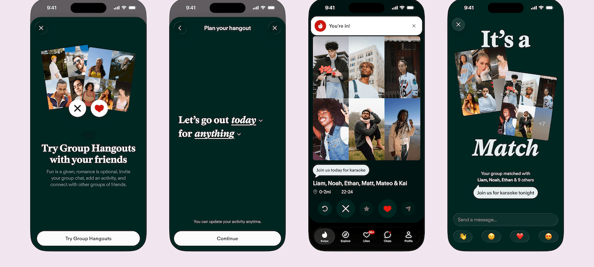 Tinder adapts to a social, IRL dating future with ‘Group Hangouts’ feature