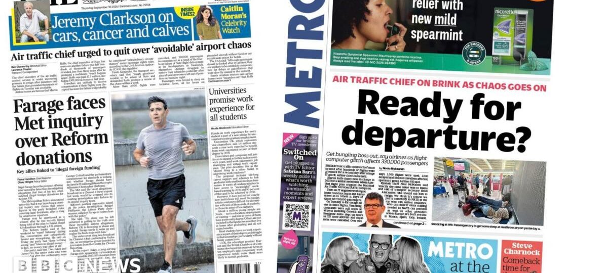 'Farage faces Met inquiry' and 'Ready for departure?'