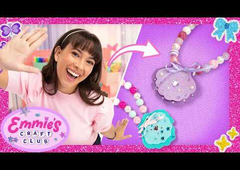 Fun & Easy DIY Mermaid Paper Craft! 🎨☀️ DIY Mermaid Seashell Necklace! | Emmie’s Craft Club for Kids