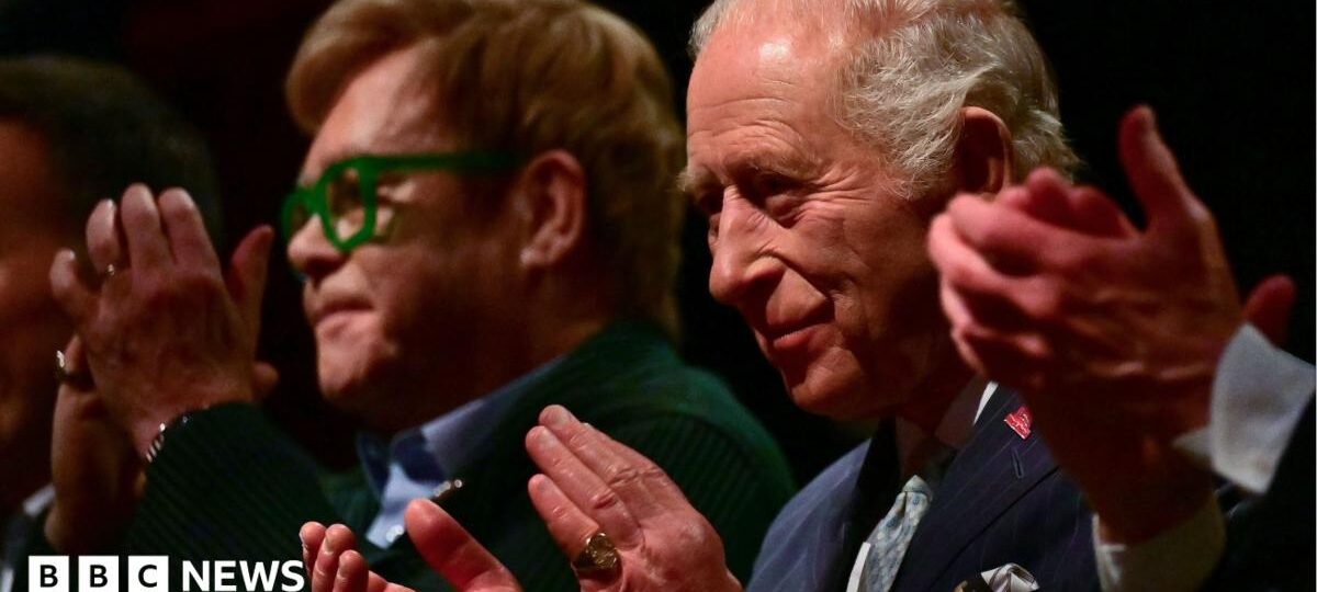 King Charles and Elton John in the audience for Apple music workshop