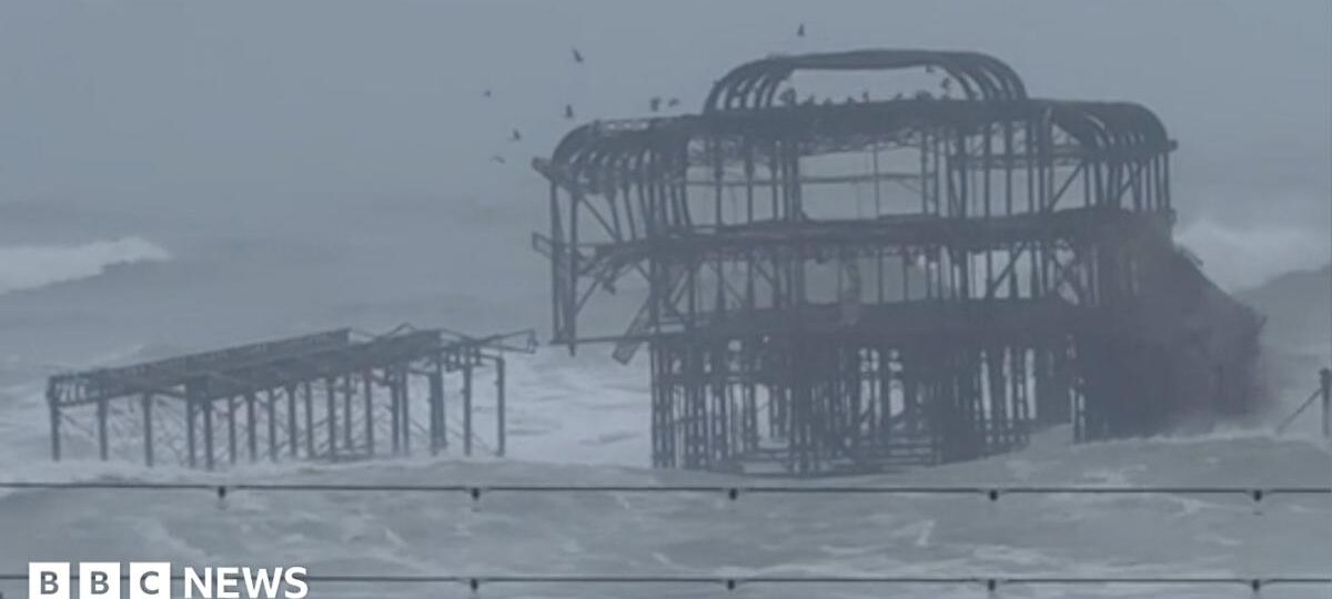 Watch: Moment part of Brighton's historic West Pier collapses