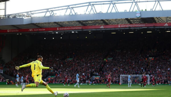 A commanding display in goal arrived at Anfield from a Manchester City leader