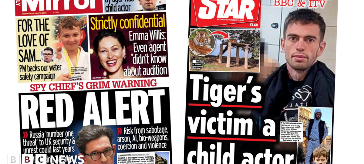 The Papers: 'Spy chief's grim warning' and 'tiger victim was child actor'