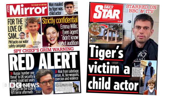 The Papers: ‘Spy chief’s grim warning’ and ‘tiger victim was child actor’