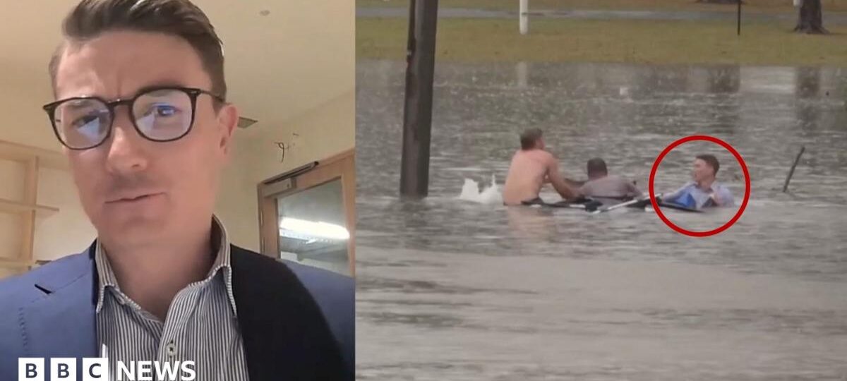 Moment man rescued from sinking car by Australian TV reporter
