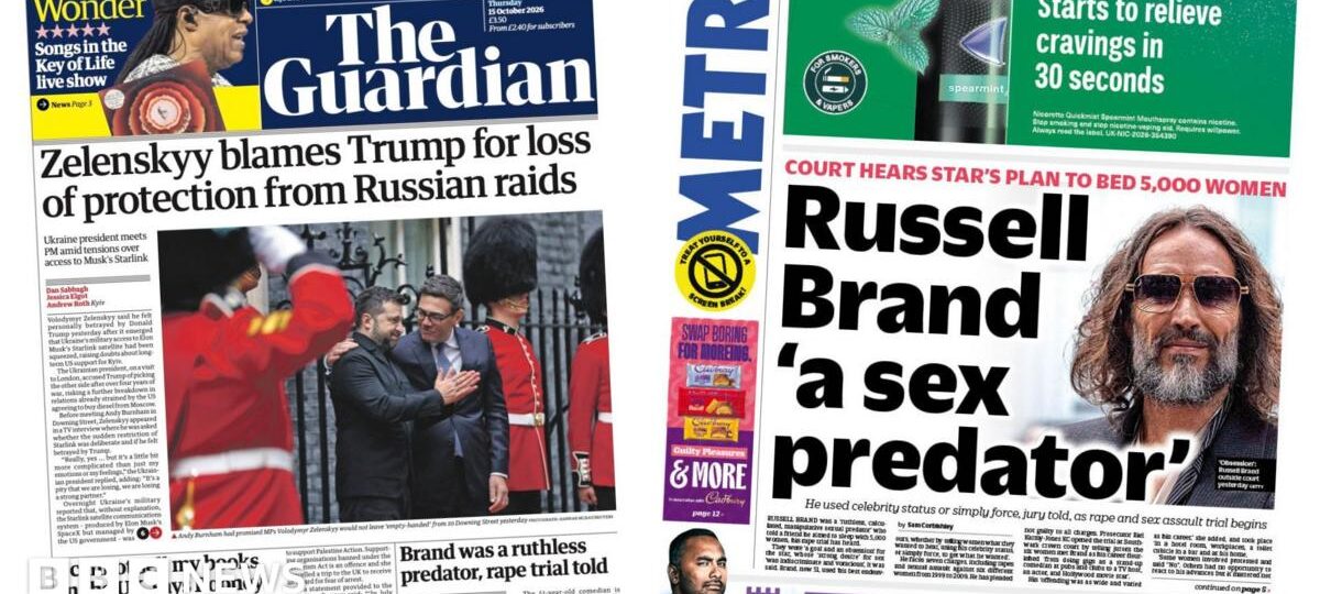 The Papers: 'Zelenskyy blames Trump' and Brand a 'sex predator'
