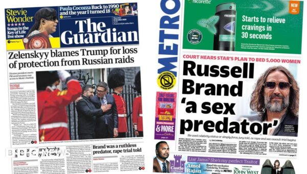 The Papers: 'Zelenskyy blames Trump' and Brand a 'sex predator'