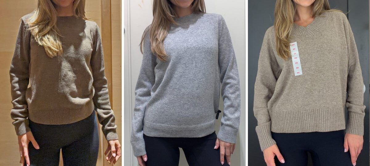 I tried on sweaters at Gap, Old Navy, and Banana Republic. I want my favorite one in every color.