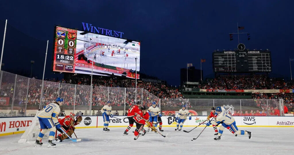 Outdoor hockey takes over football stadiums as weather joins the game