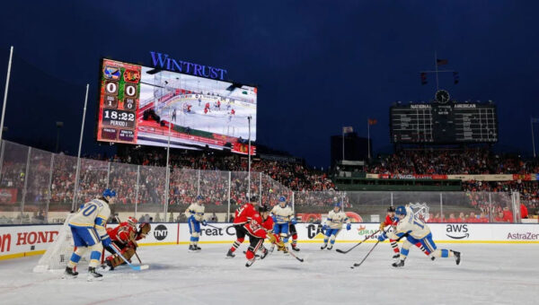 Outdoor hockey takes over football stadiums as weather joins the game