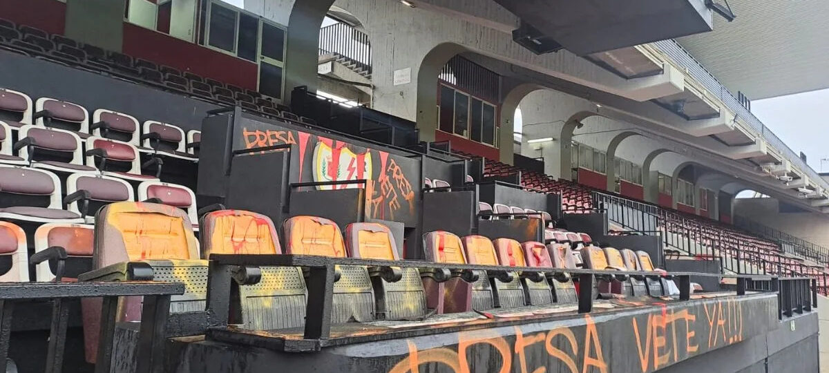 In Europe, stadium vandalised with graffiti and damage
