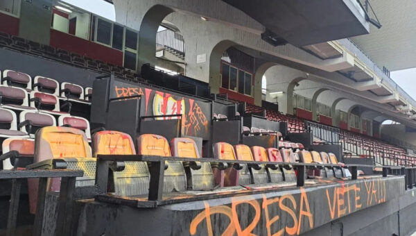 In Europe, stadium vandalised with graffiti and damage