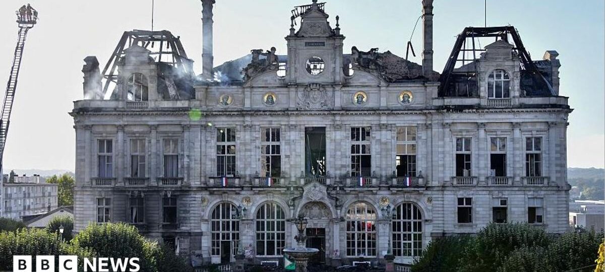 Ruins of Limoges city hall a symbol of France divided by national protests
