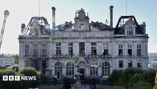 Ruins of Limoges city hall a symbol of France divided by national protests