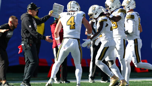 WATCH: Saints HC Kellen Moore issues game balls after beating Giants
