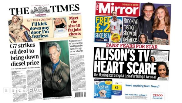 The Papers: ‘G7 strikes oil deal’ and ‘Alison’s TV heart scare’