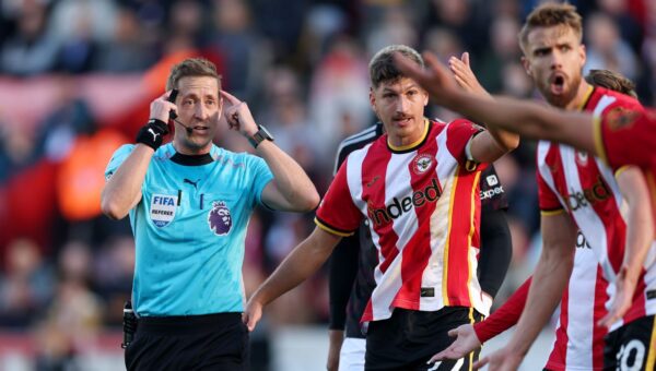 Watch: Brentford star sent off in bizarre Liverpool incident but no penalty awarded