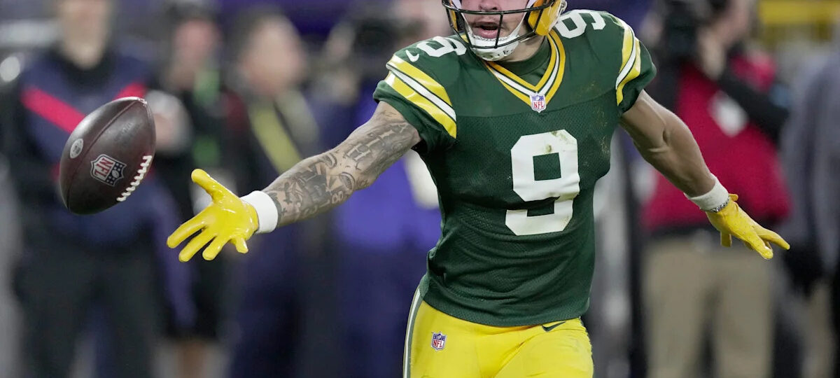 Christian Watson lets touchdown slip through his fingers