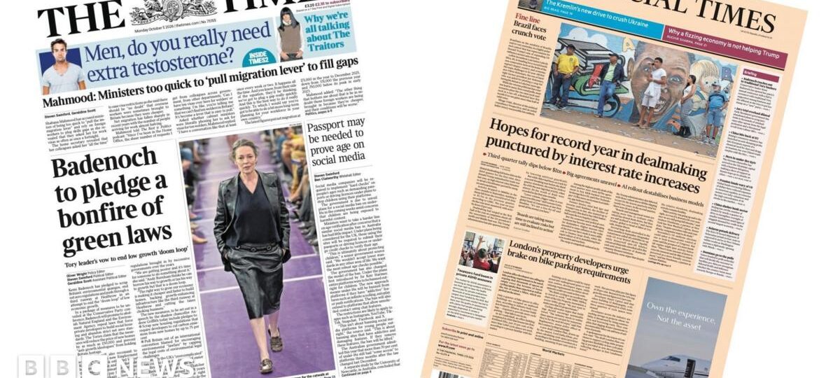 The Papers: Badenoch's 'bonfire of green laws' and 'Drop in global dealmaking'
