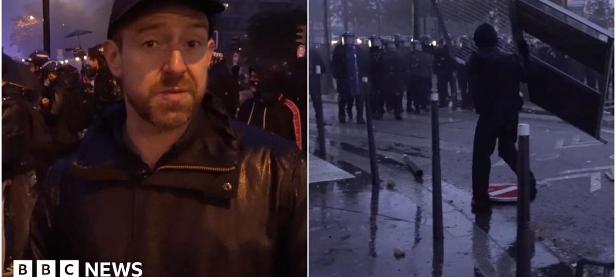 Watch: Fireworks and tear gas as protesters and riot police clash in Paris