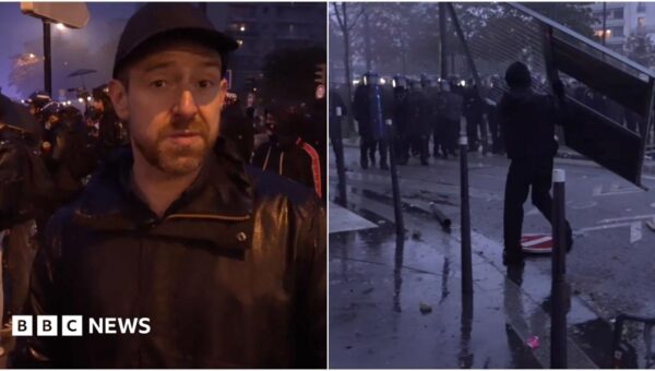 Watch: Fireworks and tear gas as protesters and riot police clash in Paris