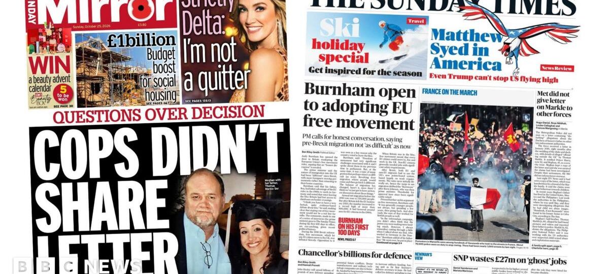 The Papers: 'Cops didn't share letter' and Burnham 'open' to EU free movement