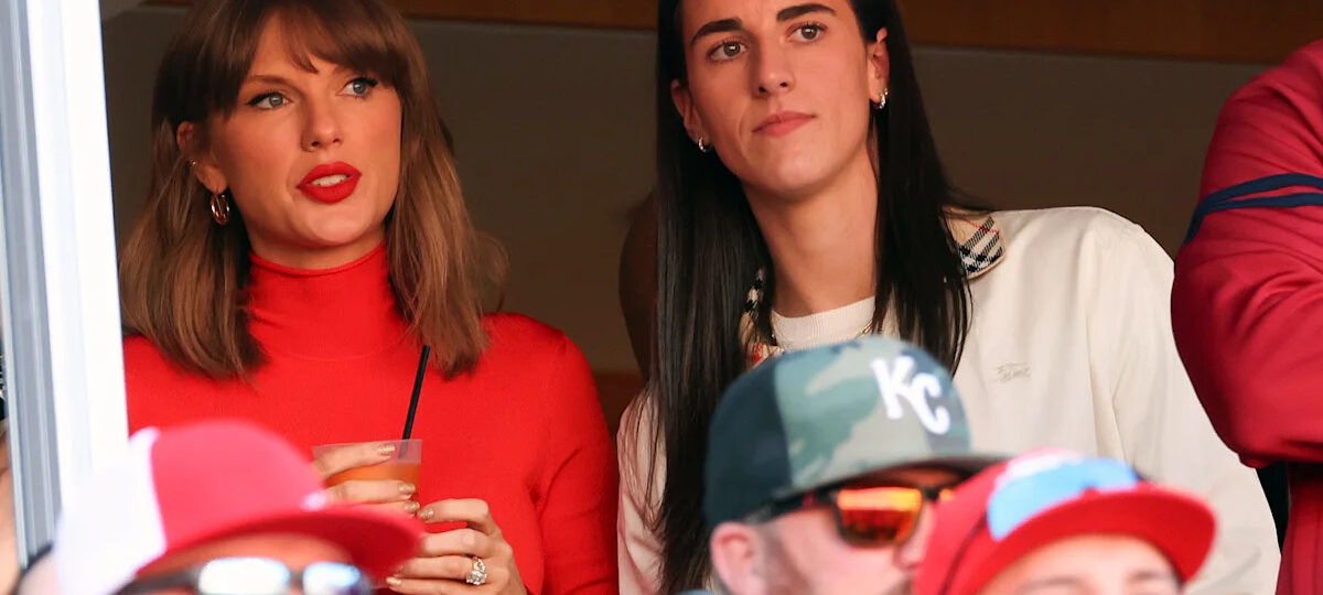 Taylor Swift sitting with Caitlin Clark at Chiefs game