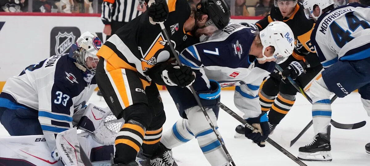 Penguins giveaways galore, grounded by Jets