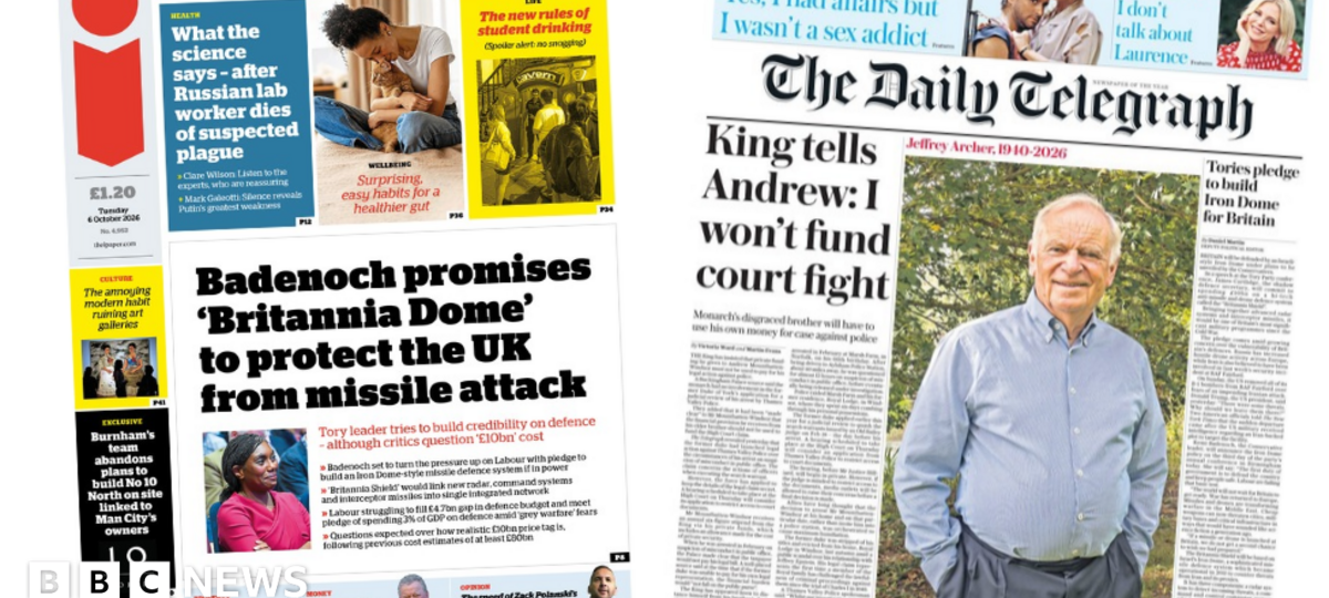The Papers: Badenoch's 'Britannia Dome' and 'King tells Andrew 'I won't fund court fight''