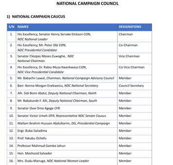 See Full List Of NDC Campaign Council Members