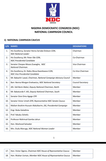 See Full List Of NDC Campaign Council Members