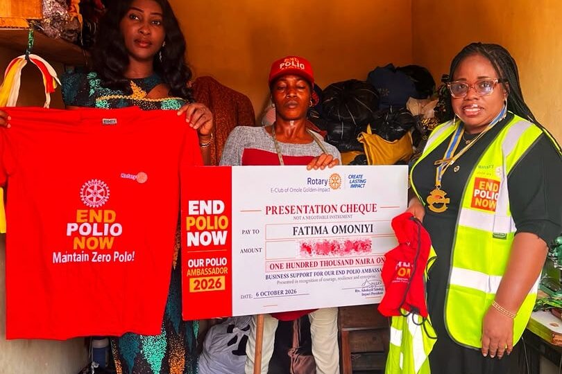 Rotary E-Club of Omole Golden-Impact decorates Fatimah Omoniyi as End Polio Now Ambassador