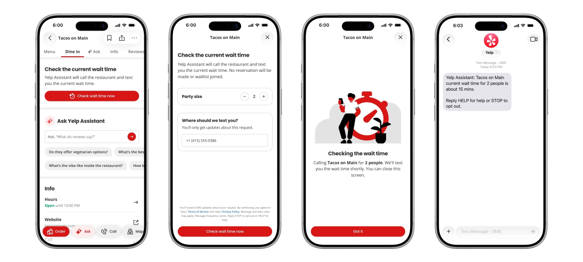 Yelp can now call on your behalf to check wait times at a restaurant