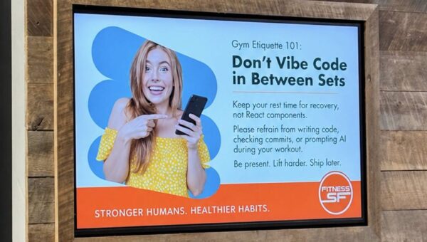 A San Francisco gym went viral for a sign about vibe coding. The gym says it's an AI-generated fake.